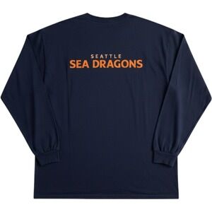 XFL Seattle Sea Dragons Long Sleeve Shirt Mens 3XL Navy Blue Excellent Graphic